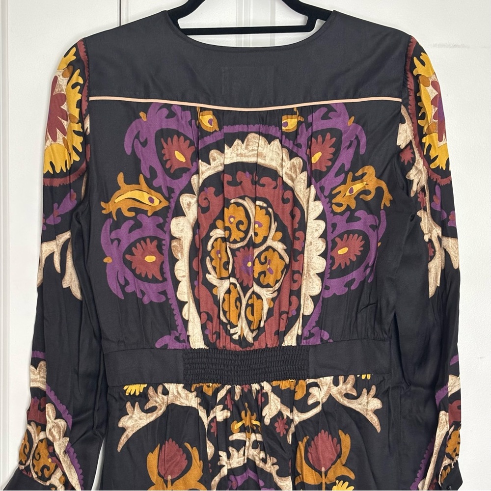 ba&sh Fedora Black Tan Purple Split V-neck Long Sleeve Lady Dress S - Picture 10 of 16